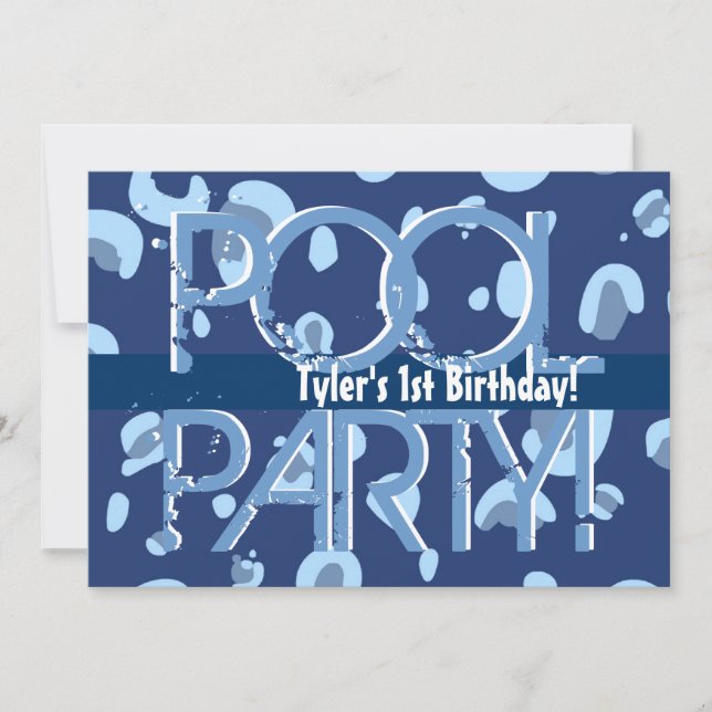 Convites Modelo Branco Azul de Piscina primeiro aniversario (Frente)