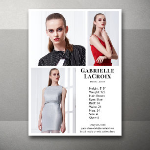 Convites Modelo Branco do Modelo Ator 3 Photo Pro Comp Card