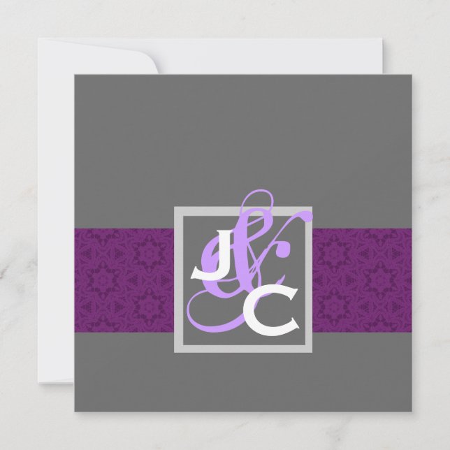 Convites Modelo Casamento tema damasco de Fita Roxo (Frente)