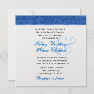 Convites Modelo Casamento tema damasco Real Azul e Branco