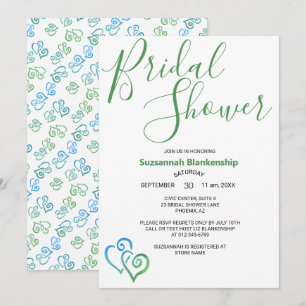 Convites Modelo Chá de panela de Corações Vinculados a Azul