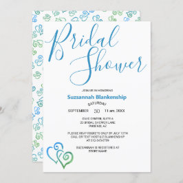 Convites Modelo Chá de panela de Corações Vinculados Verde 