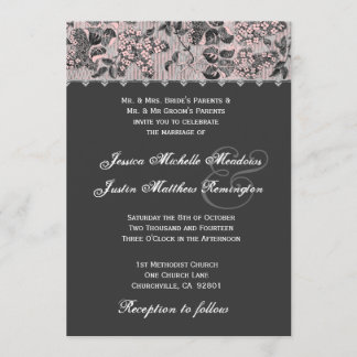 Convites Modelo Cinza de Casamento tema damasco de Vintage 