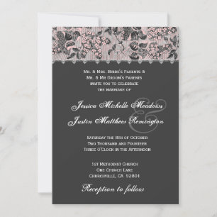 Convites Modelo Cinza de Casamento tema damasco de Vintage