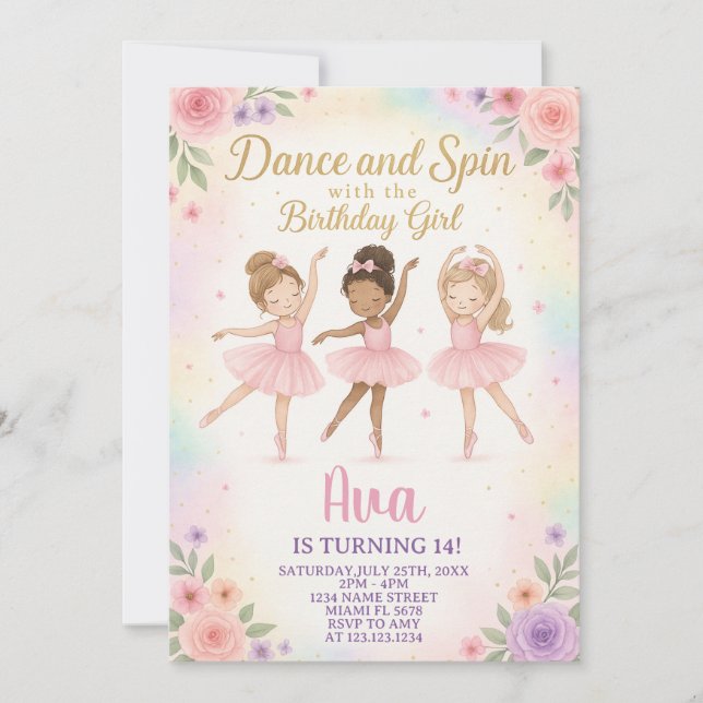 Convites Modelo da Princesa Balé Personalizada (Frente)