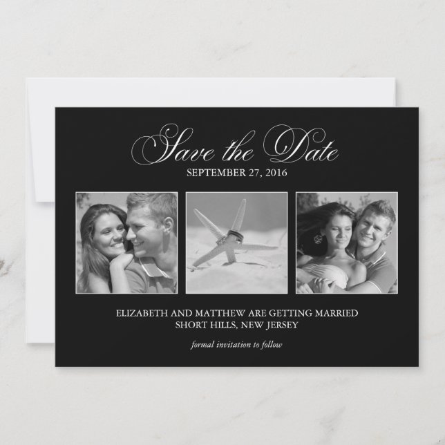 Convites Modelo de 3 Fotos para Save the Date de Casamento (Frente)