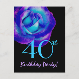 Convites Modelo de 40º Aniversário Rosa Roxo e Azul W234