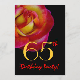 Convites Modelo de aniversário de 65 anos - Rosa vermelha e