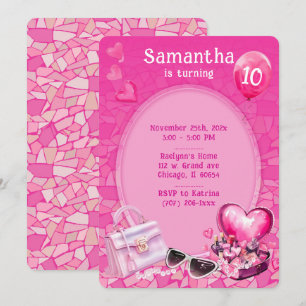 Convites Modelo de Aniversário de Boneca Personalizado Rosa