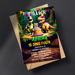 Convites Modelo de aniversário de dinossauro quatro colorid