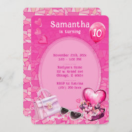 Convites Modelo de aniversário rosa para boneca personaliza