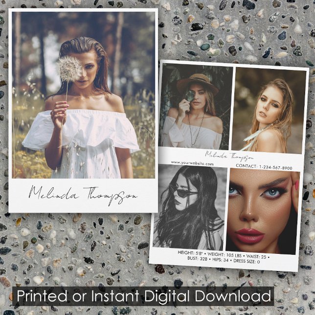 Convites Modelo de Atriz Modelagem Comp Card 5 Photo White (Model Actress Modeling Comp Card 5 Photo White)