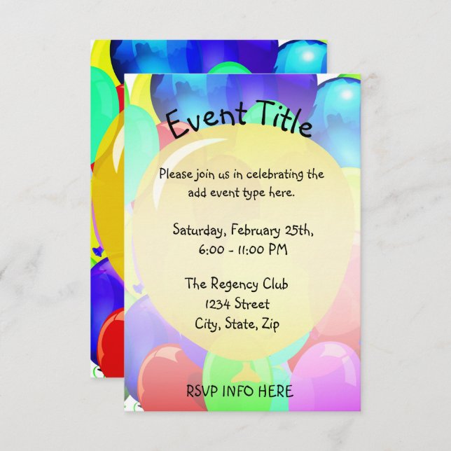 Convites Modelo de balão (Frente/Verso)