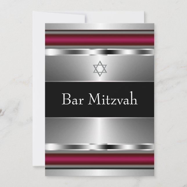 Convites Modelo de Bar Mitzvah Estrela de Davi Vermelha Pre (Frente)