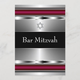Convites Modelo de Bar Mitzvah Estrela de David Vermelha Pr