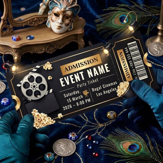 Convites Modelo de Bilhete de Festa de Noite de Cinema Edit (Criador carregado)
