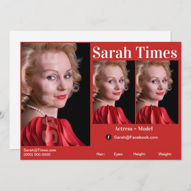 Convites Modelo de Captura de Cabeça de Ator e Modelo (Frente/Verso)