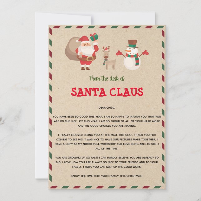 Convites modelo de carta de Papai Noel (Frente)