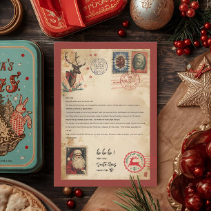 Convites Modelo de Carta do Papai Noel Vintage Retro Polo