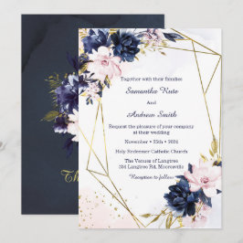 Convites Modelo de Casamento Azul Real e Bege