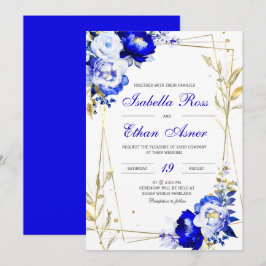 Convites Modelo de Casamento Azul Real e Dourado