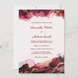 Convites Modelo de Casamento Burgundy e Dourado Editável