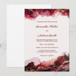 Convites Modelo de Casamento Burgundy e Dourado Editável