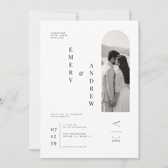 Convites Modelo de casamento com tipografia vertical modern (Frente)