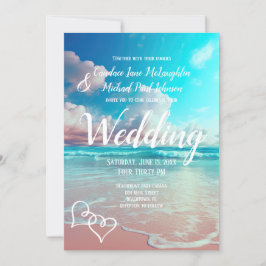 Convites Modelo de Casamento de Coração de Praia Turquoise 