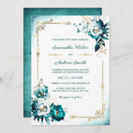 Convites Modelo de Casamento Dourado e Teal