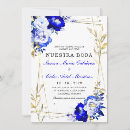 Convites Modelo de casamento em azul real e dourado
