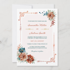 Convites Modelo de Casamento em Dourado Turquesa e Laranja 