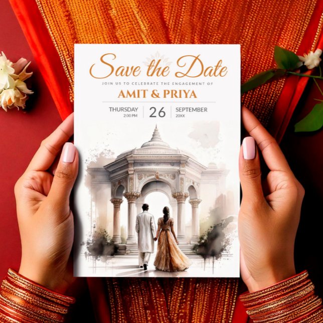 Convites Modelo de Casamento Indiano com Aquarela, Mandap S (Watercolor Indian Wedding Template, Mandap Sikh Invitation)
