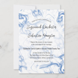 Convites Modelo de Casamento Mista Azul Moderno Minimalista