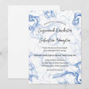 Convites Modelo de Casamento Mista Azul Moderno Minimalista