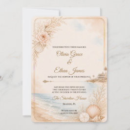 Convites Modelo de Casamento na Praia com Aquarela Editável