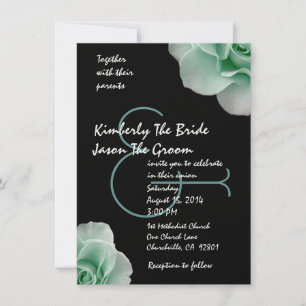 Convites Modelo de Casamento Preto e Rosas Verdes Esmeralda
