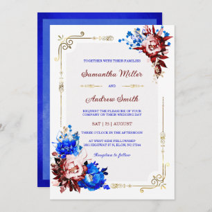 Convites Modelo de Casamento Real Azul e Borgonha