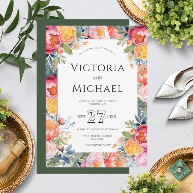 Convites Modelo de Casamento Rosa de Peonia Floral Moderna (Criador carregado)