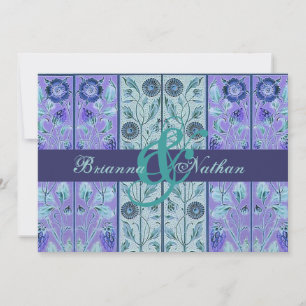 Convites Modelo de Casamento tema damasco de água e roxo