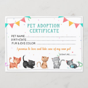 Convites modelo de certificado de adoção de animais de esti
