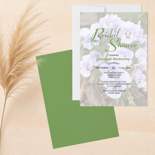 Convites Modelo de Chá de Noiva com Foto de Pensamentos Rox (floral front with template text and solid color back bridal shower invitation)
