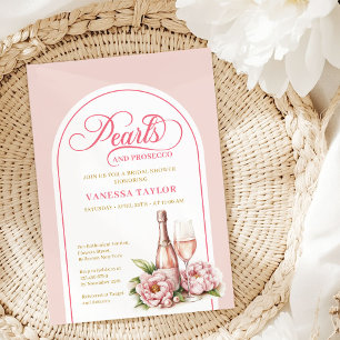 Convites Modelo de chá de noiva com pérolas e prosecco chiq