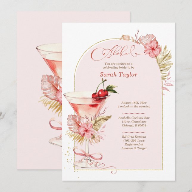 Convites Modelo de Chá de Noiva Tropical para Imprimir (Frente/Verso)