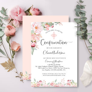 Convites Modelo de Confirmação Elegante e Floral de Peach
