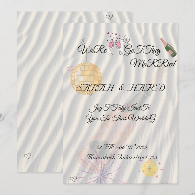 Convites Modelo de Conjunto de Casamento Ilustrado Desenho  (Frente/Verso)