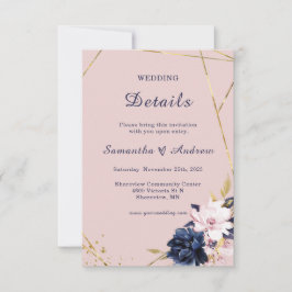 Convites Modelo de Detalhes de Casamento Azul Real e Bege