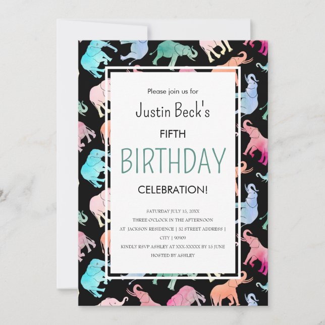 Convites Modelo de Elefante de Cores Cólvoras (Frente)