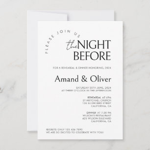 Convites Modelo de ensaio de casamento mínimoNa noite anter