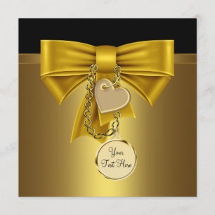 Convites Modelo de Festa Black Gold com Coração Dourado